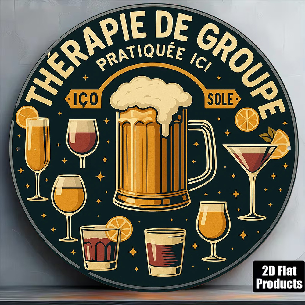 Beer And Wine Quote - 2D Platte Ronde Vintage Metalen Tinbord