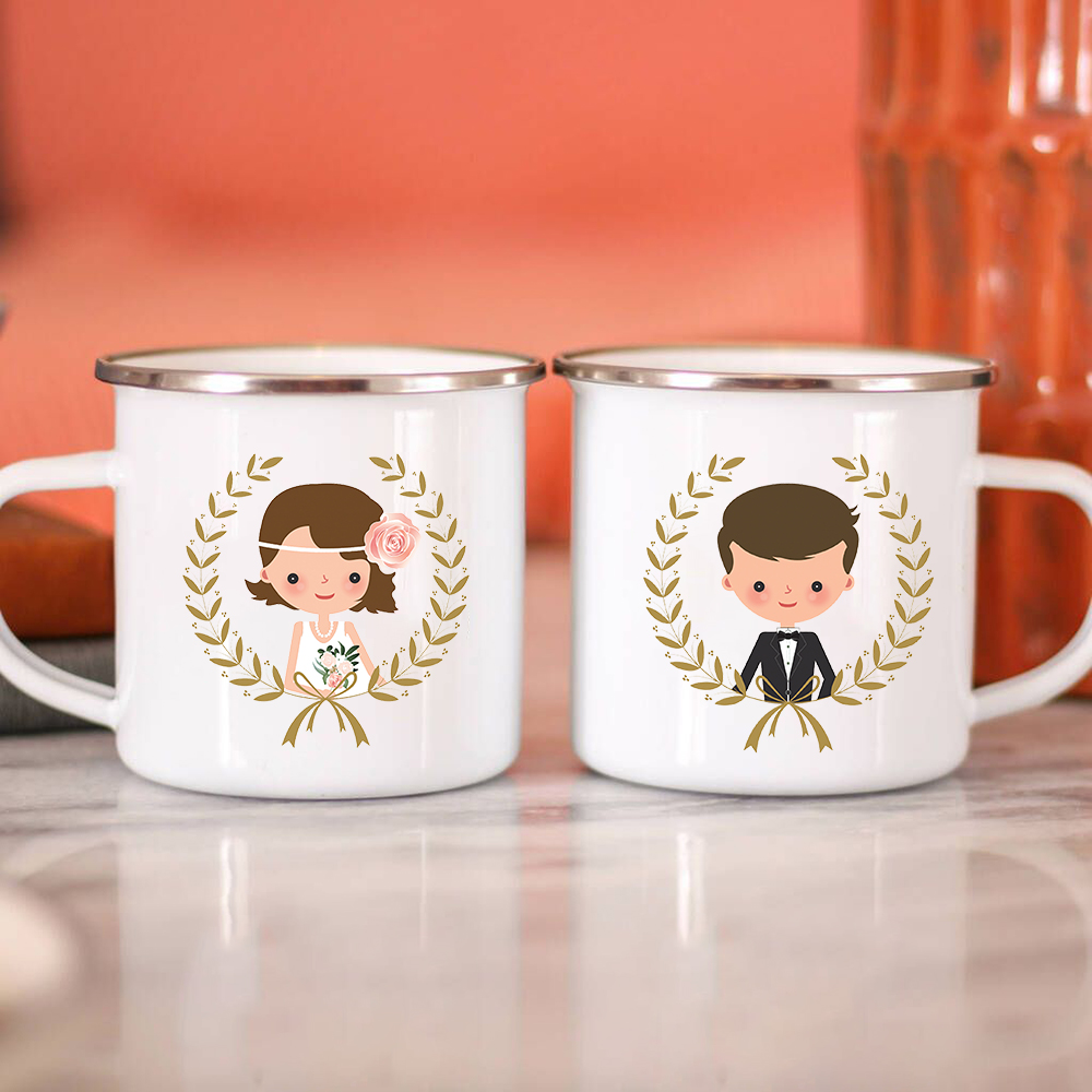 Wine Beer Coffee Drink - Bruid Bruidegom Creatieve Emaille Koffiemokken Trouwen