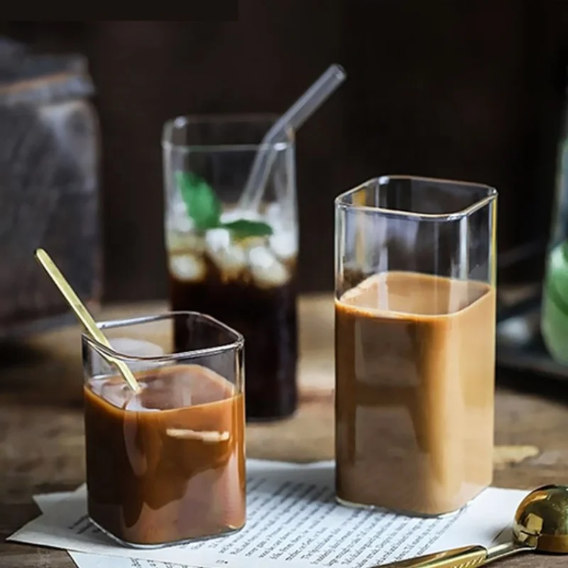 Wine Beer Coffee Drink - Vierkante eenvoudige glazen beker Helder koud