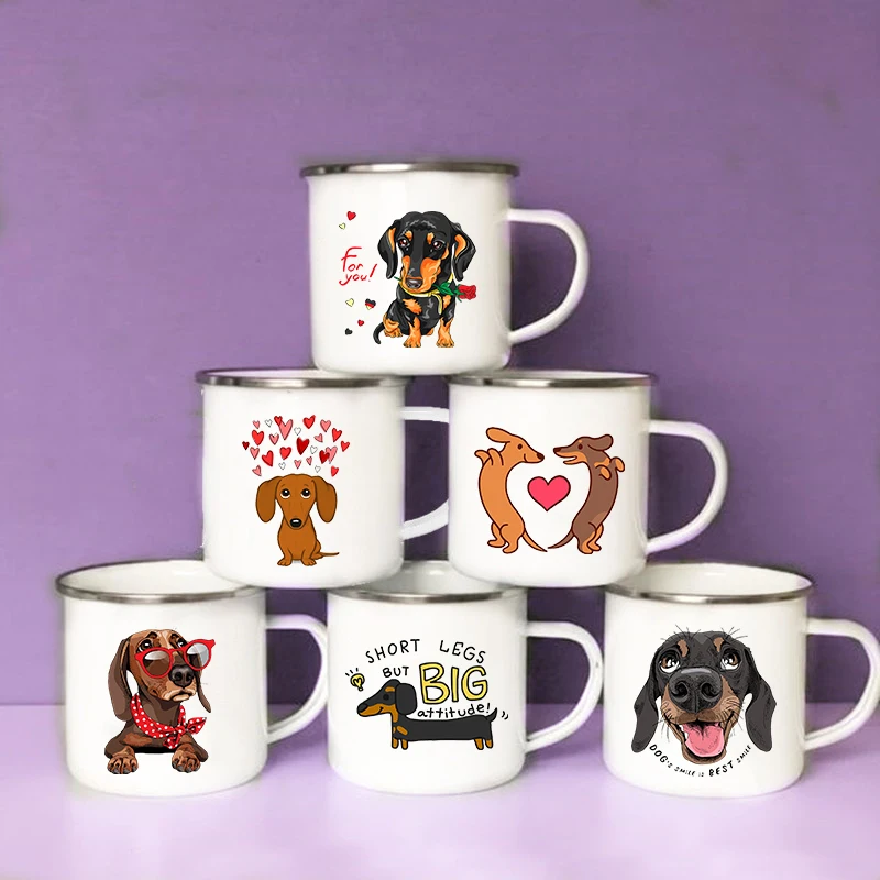 Wine Beer Coffee Drink - Grappige Teckel Print Creatieve Emaille Mok