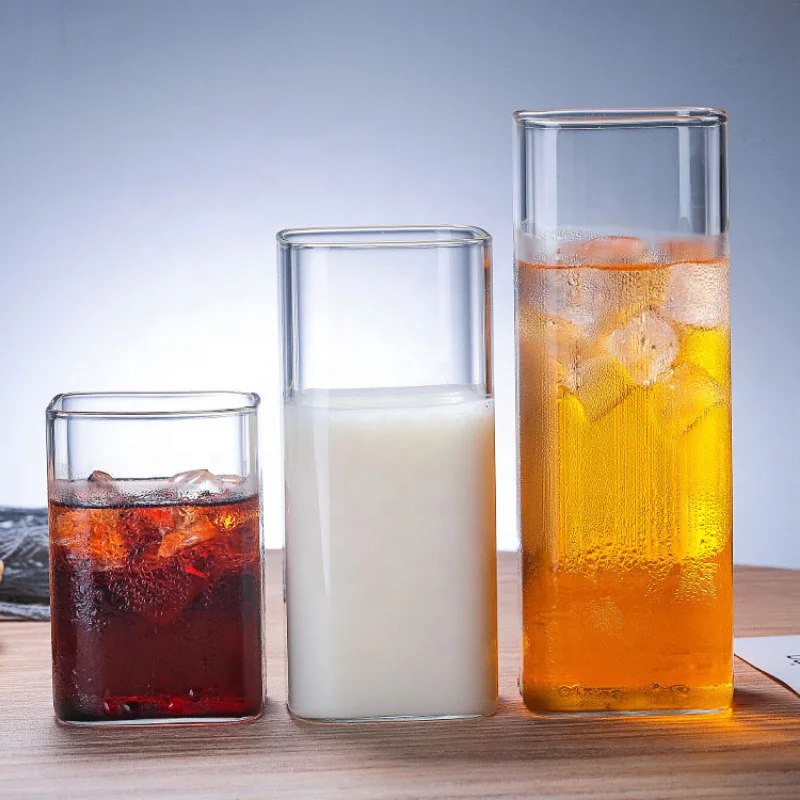 Vierkante eenvoudige glazen be - Wine Beer Coffee Drink recensie en prijs